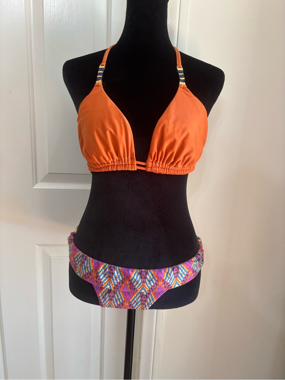 Vix Women’s Orange Bikini Top and Multicolor Print Bottom Swim Set